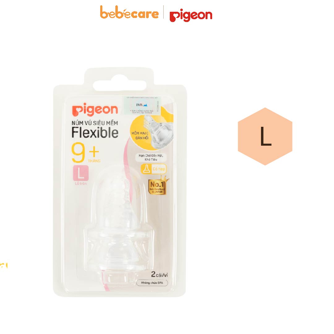 Pigeon (1080)-Vỉ 2 Núm Vú Cổ Hẹp Size L Silicone Pigeon (Từ 9 Tháng)